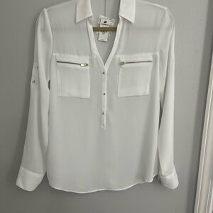 Express White Blouse with Zippered Pockets